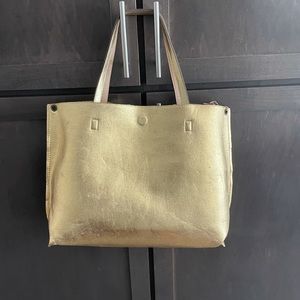 Free People Gold /Beige Tote With Pouch